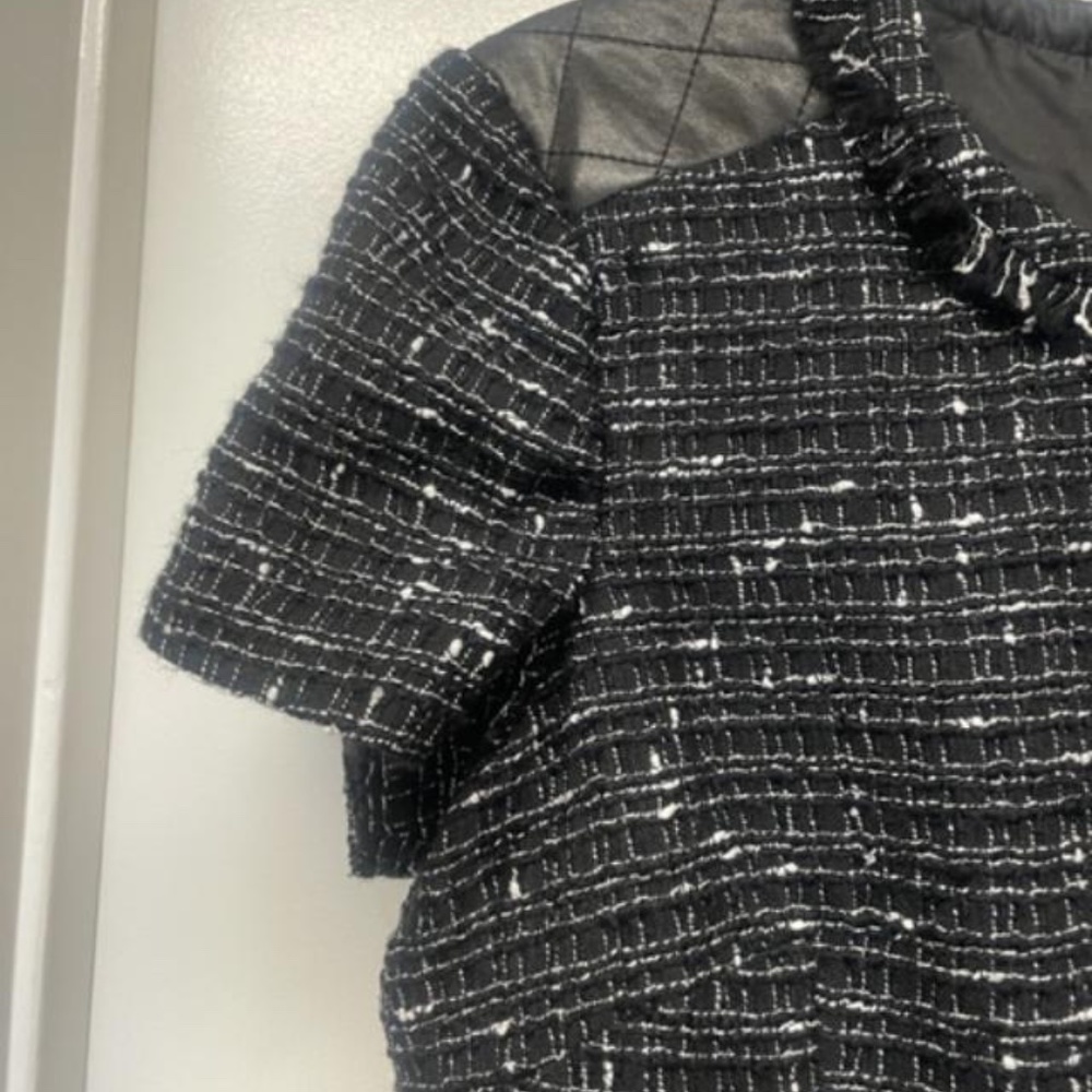 KATE SPADE Black Tweed Woodland Dress w Lamb Leather Trim - Picture 5 of 11